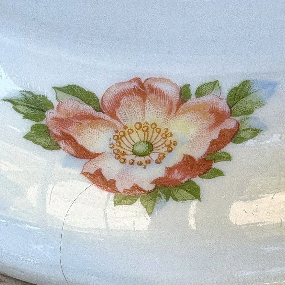 Vintage Hall China Wild Rose Blue Casserole Dish with Lid Made in USA MCM Floral